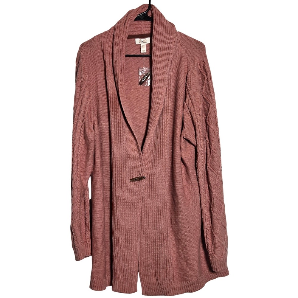 D&Co Heritage Shawl Collar Cable Knit Cardigan Sweater Plus 1X Coastal Boho Chic